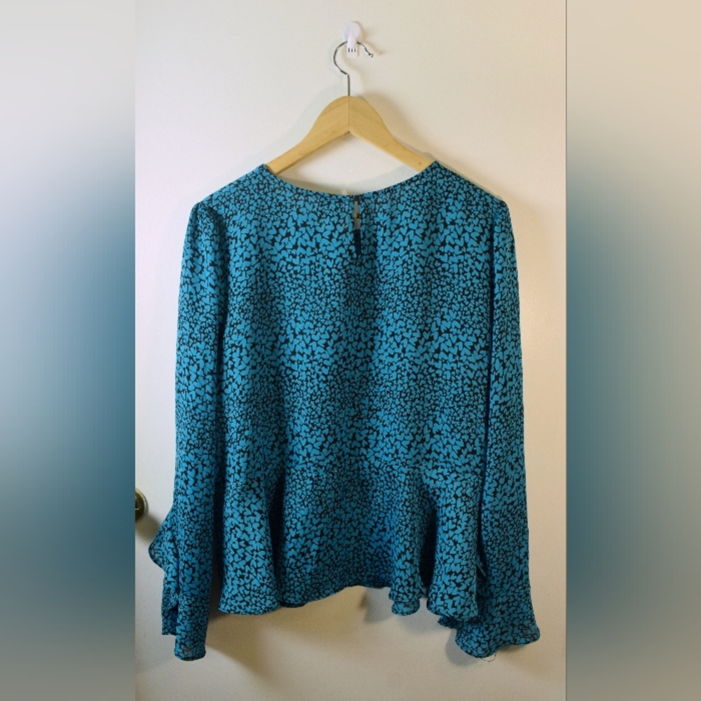 Elle Heart Print Peplum Blouse, Sz XL - Picture 3 of 3